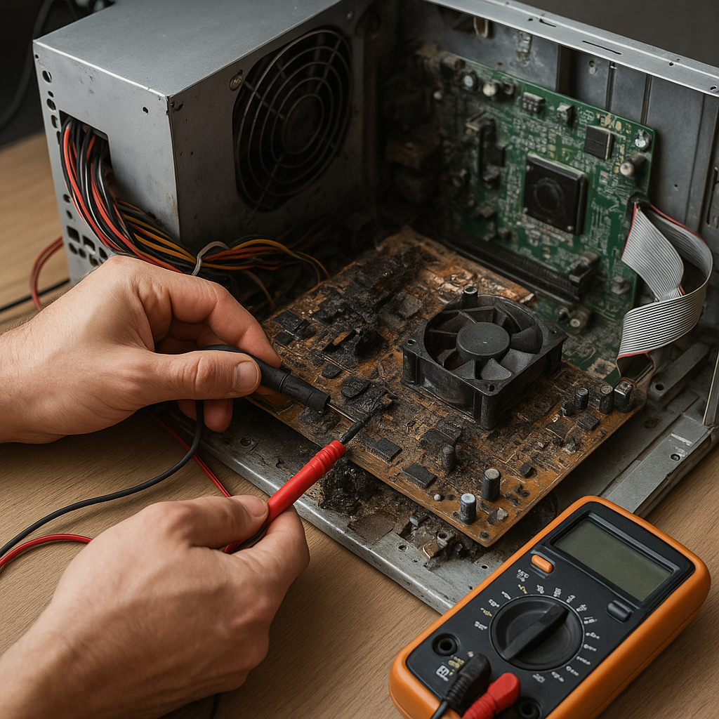 Naprawa komputera po przepięciu elektrycznym – co najczęściej ulega uszkodzeniu